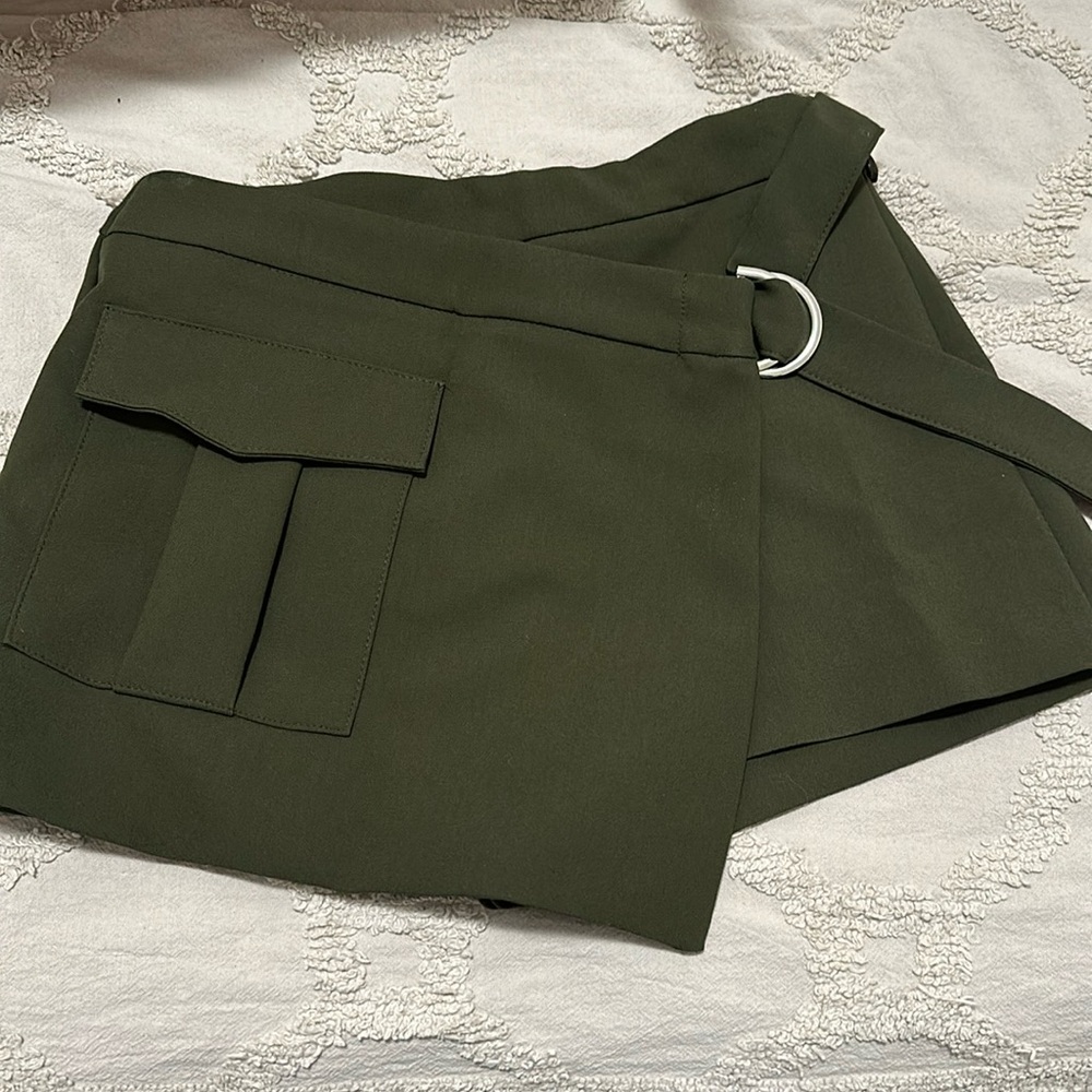 Zara Olive Green Mini Skort with D-Ring Belt